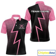 Load image into Gallery viewer, Black and Pink dots pattern Lightning Golf polo shirts for Men custom golf top for men NQS10853