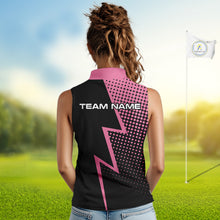 Load image into Gallery viewer, Black and Pink dots pattern Lightning Sleeveless Golf polo shirt custom golf top for ladies NQS10853