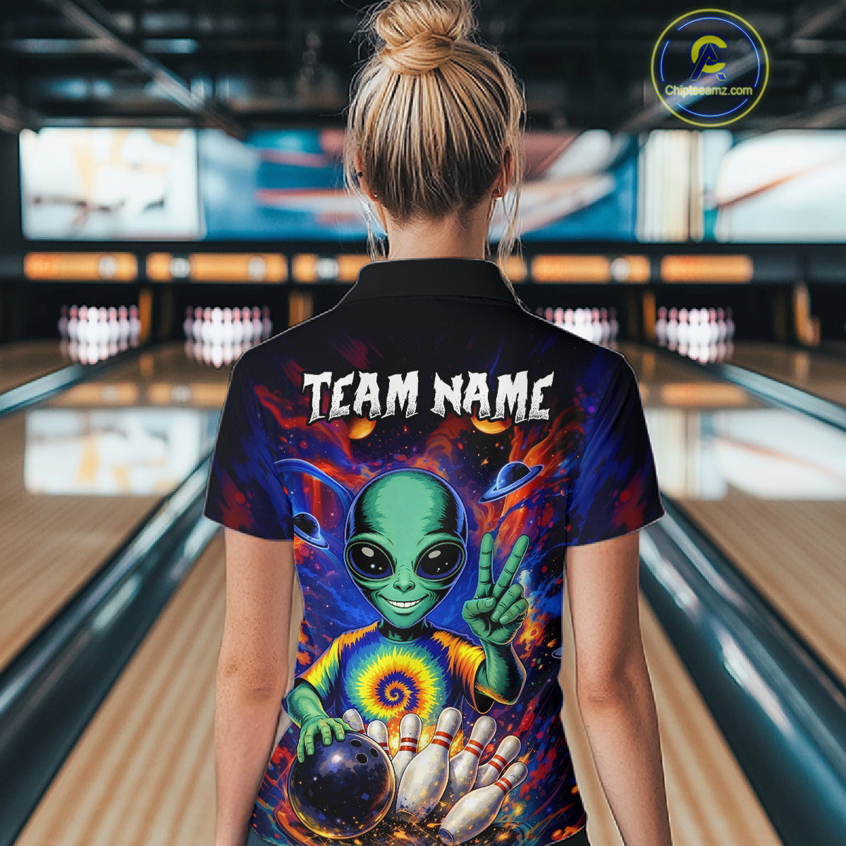 Funny Colorful Galaxy Alien Bowling Shirts For Women Custom Bowling Team Outfit, Gift For Bowler NQS11444