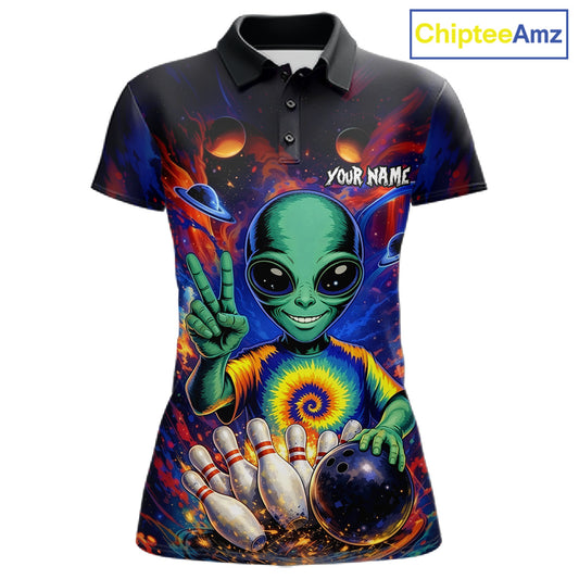 Funny Colorful Galaxy Alien Bowling Shirts For Women Custom Bowling Team Outfit, Gift For Bowler NQS11444