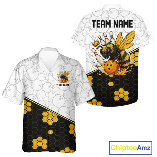 Black and White Camo Bowling Yellow Honey Bee Bowling Hawaiian Shirt Custom Team bowling jersey NQS11249