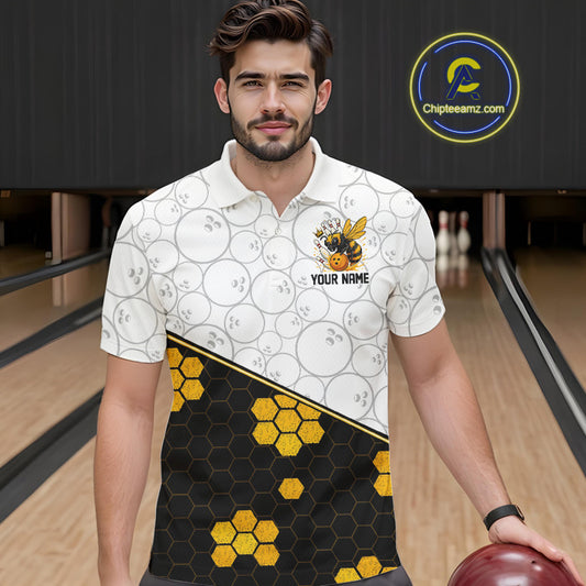 Black and White Camo Bowling Yellow Honey Bee Bowling shirts for Men Custom Team bowling jersey NQS11249