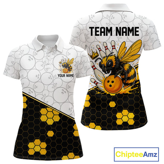 Black and White Camo Bowling Yellow Honey Bee Bowling shirts for Women Custom Team bowling jersey NQS11249