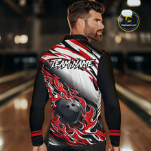 Load image into Gallery viewer, Red Flame Bowling Polo, Quarter Zip Shirts For Men Custom Bowling Team Jerseys, Gift For Bowlers NQS11738
