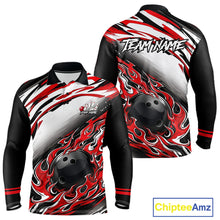 Load image into Gallery viewer, Red Flame Bowling Polo, Quarter Zip Shirts For Men Custom Bowling Team Jerseys, Gift For Bowlers NQS11738
