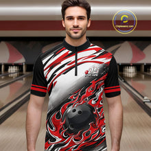 Load image into Gallery viewer, Red Flame Bowling Polo, Quarter Zip Shirts For Men Custom Bowling Team Jerseys, Gift For Bowlers NQS11738