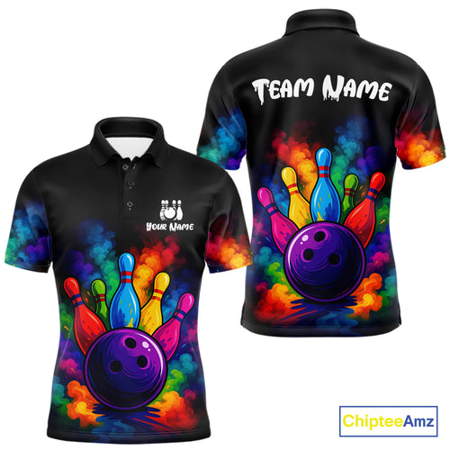 Custom Colorful Smoke Bowling Polo, Quarter Zip Shirt for Men, Bowling Uniform Team Bowling Jerseys NQS10647
