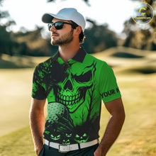 Load image into Gallery viewer, Custom Skull Golf Polo Shirts For Men Halloween Golf Outfits, personalized golf gifts | Green NQS10660