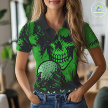 Load image into Gallery viewer, Custom Skull Golf Polo Shirts For Women Halloween Golf Outfits, personalized golf gifts | Green NQS10660
