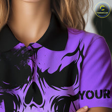 Load image into Gallery viewer, Custom Skull Golf Polo Shirts For Women Halloween Golf Outfits, personalized golf gifts | Purple NQS10661