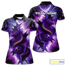 Load image into Gallery viewer, Custom Black And Purple Thunder Lightning Cobra Snake Bowling Women Polo, Quarter Zip Shirts For Team NQS10670