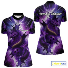 Load image into Gallery viewer, Custom Black And Purple Thunder Lightning Cobra Snake Bowling Women Polo, Quarter Zip Shirts For Team NQS10670