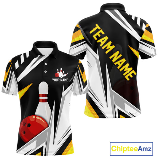 Black, White and Gold Men's bowling Polo, Quarter Zip shirts Custom Team bowling league jerseys NQS11264