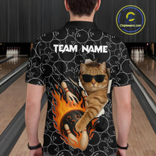 Load image into Gallery viewer, Custom Funny Cat Bowling shirts for men, black camo flame cool bowling uniform for team bowlers NQS11074