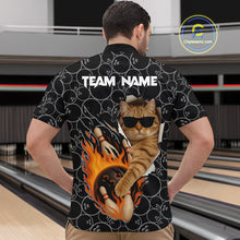 Load image into Gallery viewer, Custom Funny Cat Bowling shirts for men, black camo flame cool bowling uniform for team bowlers NQS11074