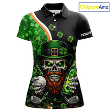 Load image into Gallery viewer, Green shamrock pattern St Patrick Skull Golf and Beer Polo shirts for Women Custom ladies golf tops NQS11483