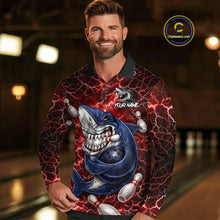 Load image into Gallery viewer, Red Lightning Thunder Angry Shark Bowling shirts For Men Custom Shark Bowling Team Jerseys NQS11756