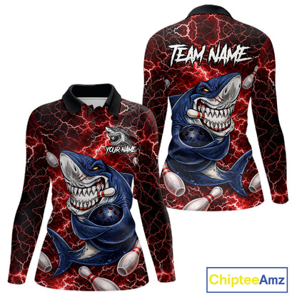 Red Lightning Thunder Angry Shark Bowling shirts For Women Custom Shark Bowling Team Jerseys NQS11756