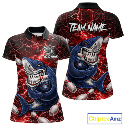 Red Lightning Thunder Angry Shark Bowling shirts For Women Custom Shark Bowling Team Jerseys NQS11756