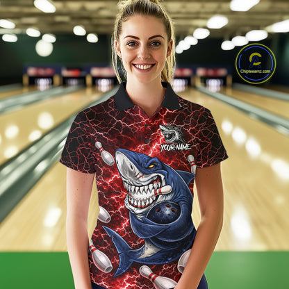 Red Lightning Thunder Angry Shark Bowling shirts For Women Custom Shark Bowling Team Jerseys NQS11756
