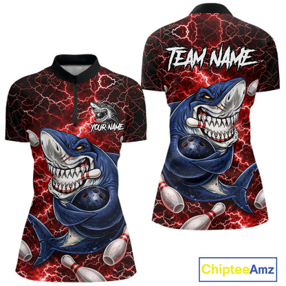 Red Lightning Thunder Angry Shark Bowling shirts For Women Custom Shark Bowling Team Jerseys NQS11756