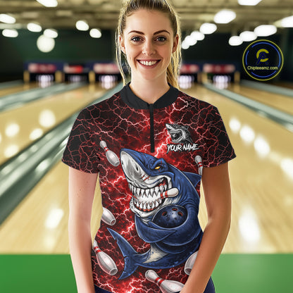 Red Lightning Thunder Angry Shark Bowling shirts For Women Custom Shark Bowling Team Jerseys NQS11756