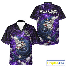 Load image into Gallery viewer, Purple Lightning Thunder Angry Shark Bowling button-up shirts Custom Shark Hawaiian Bowling Jersey NQS11757