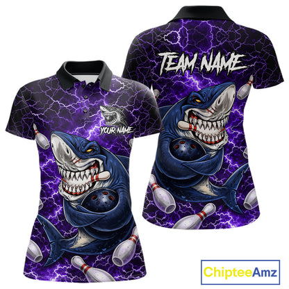 Purple Lightning Thunder Angry Shark Bowling shirts For Women Custom Shark Bowling Team Jerseys NQS11757