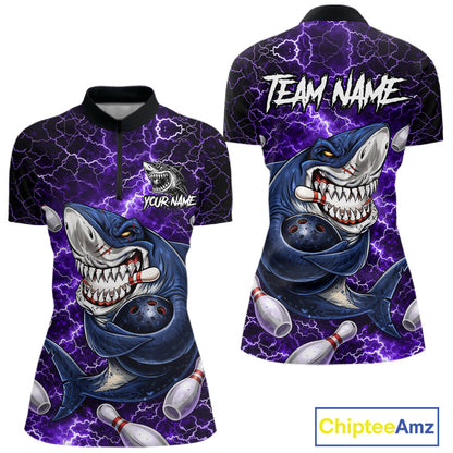 Purple Lightning Thunder Angry Shark Bowling shirts For Women Custom Shark Bowling Team Jerseys NQS11757
