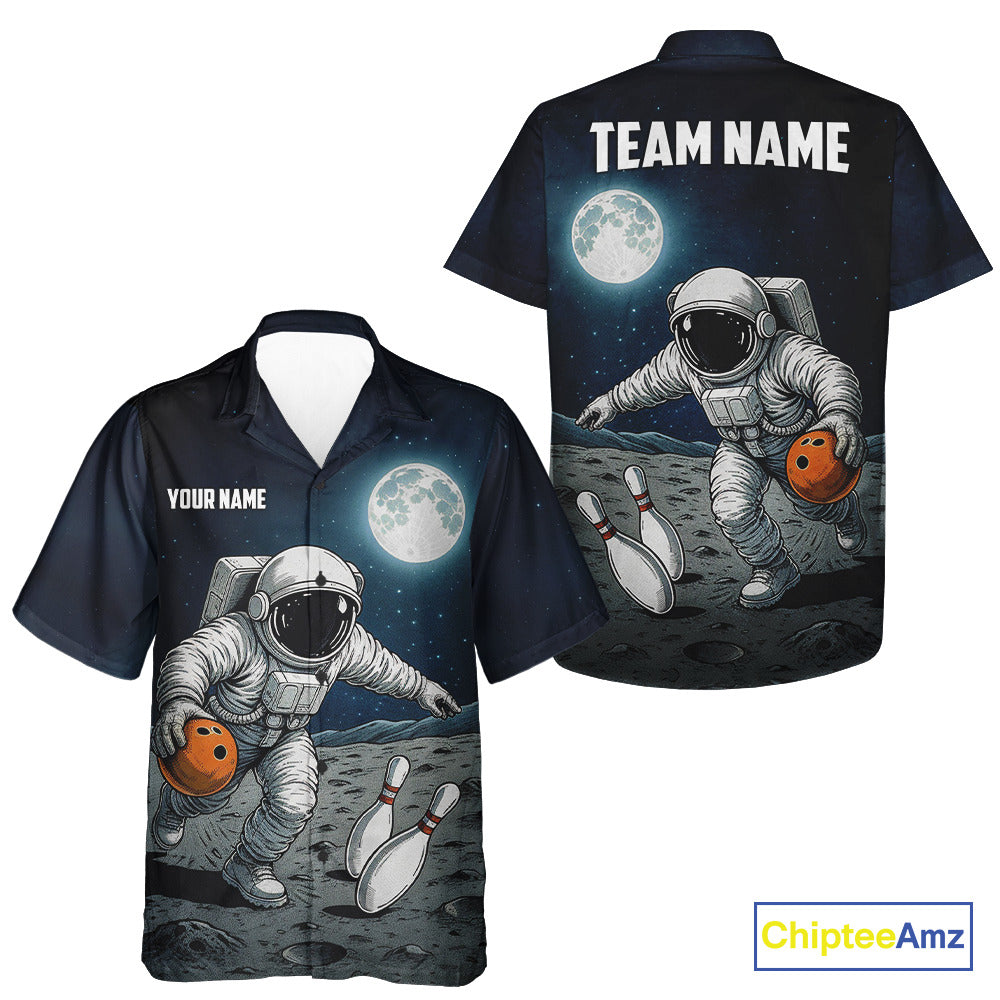 Funny Astronaut Bowling Hawaiian Shirt Custom Bowling Team League Outfit, Gift For Bowler NQS10694