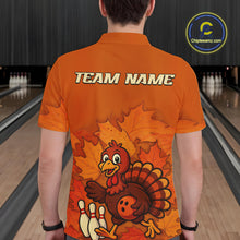 Load image into Gallery viewer, Orange Autumn pattern Custom Turkey Bowling Shirts For Men, Thanksgiving Bowling Team Jerseys NQS10698