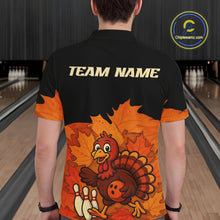 Load image into Gallery viewer, Black and Orange Autumn Leaf Custom Turkey Bowling Shirts For Men, Thanksgiving Bowling Team Jerseys NQS10699
