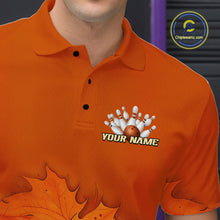 Load image into Gallery viewer, Orange Autumn pattern Custom Turkey Bowling Shirts For Men, Thanksgiving Bowling Team Jerseys NQS10698