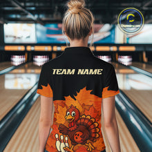 Load image into Gallery viewer, Black and Orange Autumn Leaf Custom Turkey Bowling Shirts For Women, Thanksgiving Bowling Team Jersey NQS10699