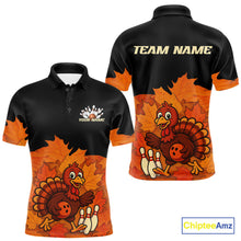 Load image into Gallery viewer, Black and Orange Autumn Leaf Custom Turkey Bowling Shirts For Men, Thanksgiving Bowling Team Jerseys NQS10699