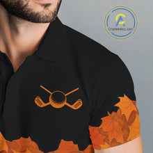 Load image into Gallery viewer, Black and Orange Autumn Leaf Custom Turkey Golf Polo Shirt For Men, Thanksgiving Golf Attire NQS10700