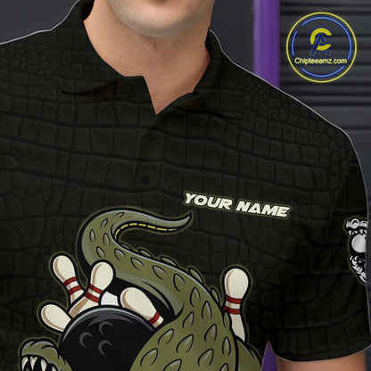 Custom Black and Green Alligator Bowling shirts for Men, Bowling Team league jersey NQS10735
