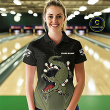 Load image into Gallery viewer, Custom Black and Green Alligator Bowling shirts for Women, Bowling Team league jersey NQS10735