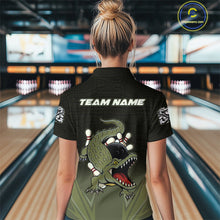 Load image into Gallery viewer, Custom Black and Green Alligator Bowling shirts for Women, Bowling Team league jersey NQS10735