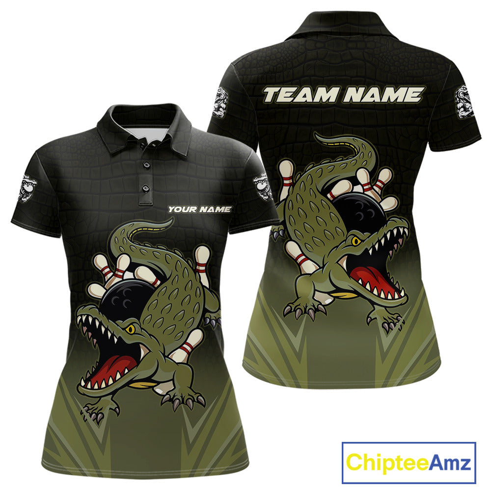 Custom Black and Green Alligator Bowling shirts for Women, Bowling Team league jersey NQS10735