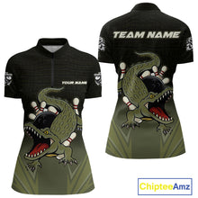 Load image into Gallery viewer, Custom Black and Green Alligator Bowling shirts for Women, Bowling Team league jersey NQS10735