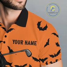 Load image into Gallery viewer, Black and Orange Bats Halloween Skull Reaper Golf Polo Shirt For Men Custom Halloween mens golf top NQS10756