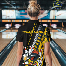 Load image into Gallery viewer, Custom Black and Yellow Funny Bowling And Beer Team Bowling Shirts ladies, bowling outfits for women NQS10965