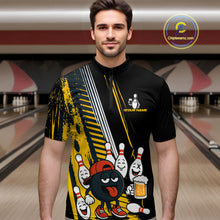 Load image into Gallery viewer, Custom Black and Yellow Funny Bowling And Beer Team Bowling Shirts For Men, bowling outfits for men NQS10965