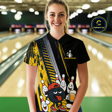 Load image into Gallery viewer, Custom Black and Yellow Funny Bowling And Beer Team Bowling Shirts ladies, bowling outfits for women NQS10965