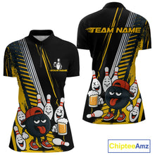 Load image into Gallery viewer, Custom Black and Yellow Funny Bowling And Beer Team Bowling Shirts ladies, bowling outfits for women NQS10965