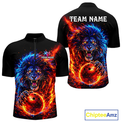 Red and Blue Flame Lion Bowling Shirts For Men Custom Fire Lion Team Bowling jersey NQS11347