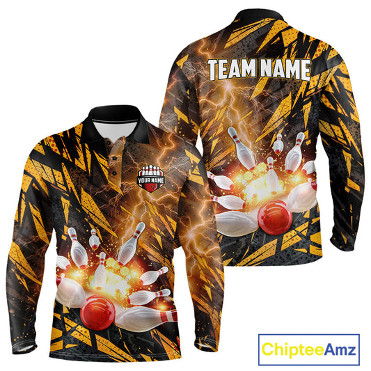 Black and Yellow Camo Lightning Thunder Bowling Shirts For Men Custom Bowling Team Jerseys NQS11153