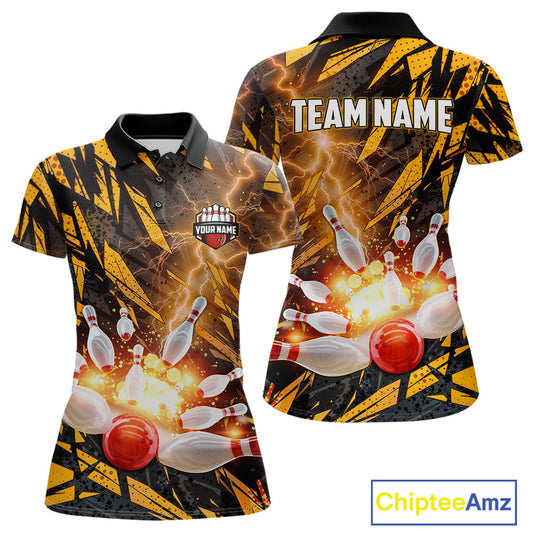 Black and Yellow Camo Lightning Thunder Bowling Shirts For Women Custom Bowling Team Jerseys NQS11153