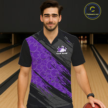 Load image into Gallery viewer, Black and Purple Bowling Camo Button-up Shirt Custom Hawaiian Bowling Team League Jerseys NQS11700
